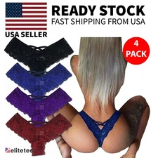 4 Pack Women Sexy Lace Underwear Lingerie Panties G-String Brief Thong Plus Size