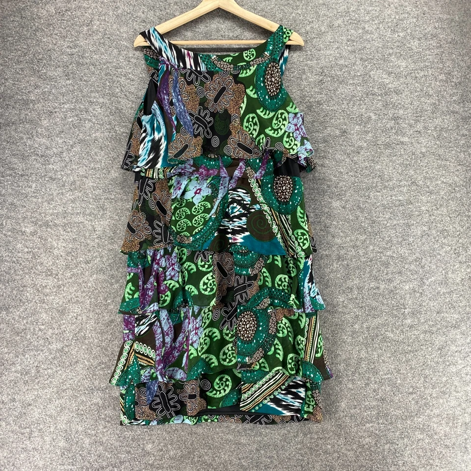 Vestido Robbie Bee Mujer 16 Verde Cambio Geométrico Midi Volantes Forrado Sin Mangas Foto 2 de 4