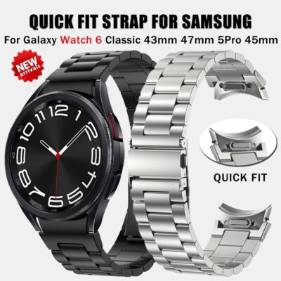 For Samsung Galaxy Watch FE/7/6/5/4 40/44/45/46/47mm Quick Fit Metal Band Strap