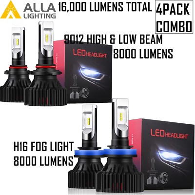 Combo,LED Headlight 9012 High Low Beam+H11/H16 Fog Light Bulb White for Toyota