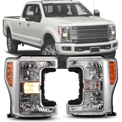 Chrome Headlights Lamps For 2017-2019 Ford F-250 F-350 F-450 F-550 Super Duty