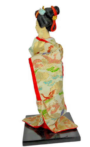 Authentische japanische Geisha Puppe 9,5" groß Seide Goldfaden echter Kimono Stoff - Bild 3 von 10