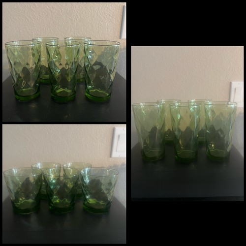 Vintage Set of 15 Diamond Optic Avocado Green Drinking Glasses eBay