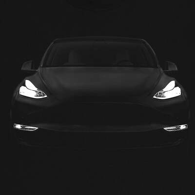 Model Y Headlights Glow T-Shirt Black Tee Mens Gift Idea Elon Musk 100% Cotton