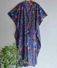 Indian Blue Kimono Kaftans Summer Dress Night Gown Maxi Bridal Caftan Dress US