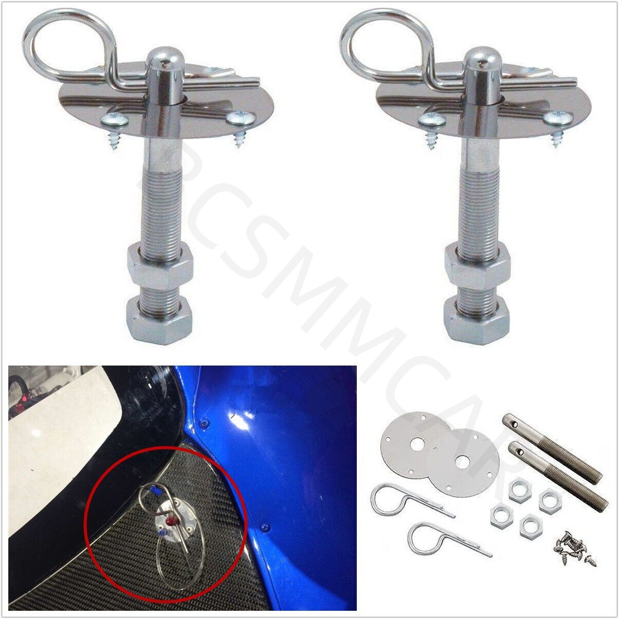 Car Plus Flush Hood Latch Pin Kit Racing Auto Engine Locks Bonnet Locking Hood