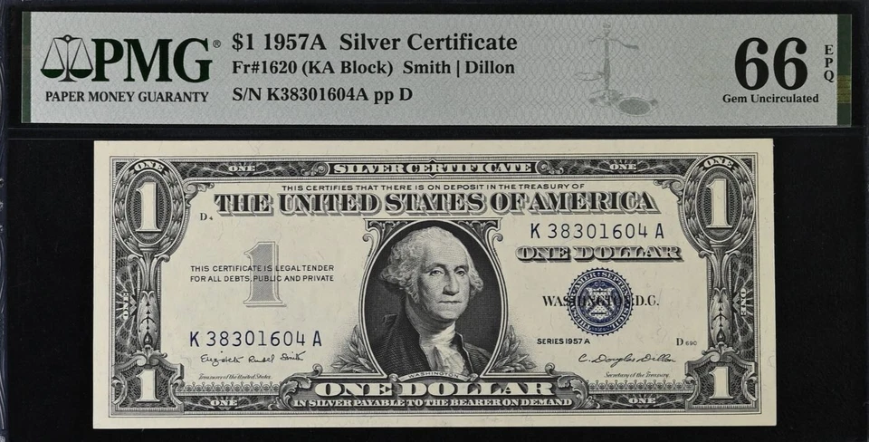 1957A $1 Silver Certificate - 4 x PMG Gem 66EPQ - Lot of 4 mixed Notes Fr 1620 - Image 4 of 4