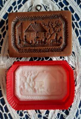 Springerle Speculaas Gingerbread Cookie Stamp Press Mold - SLEIGH RIDE & CUTTER