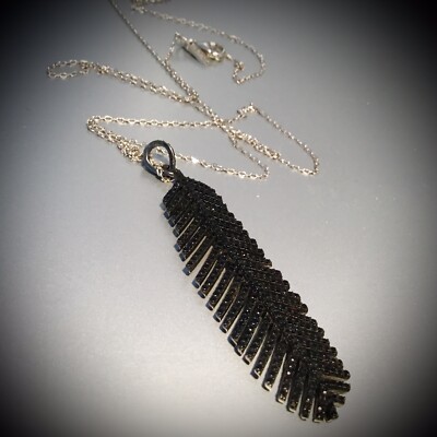 NEU MIT ETIKETT ADORNIA STERLINGSILBER PAVE SCHWARZER SPINELL FEDER ANHÄNGER HALSKETTE 325 $