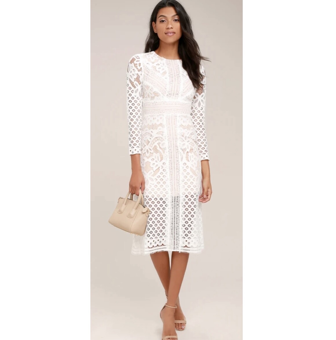 ivory midi dress long sleeve Savor the Season 100% Cotton Ivory Long Sleeve Midi Dress