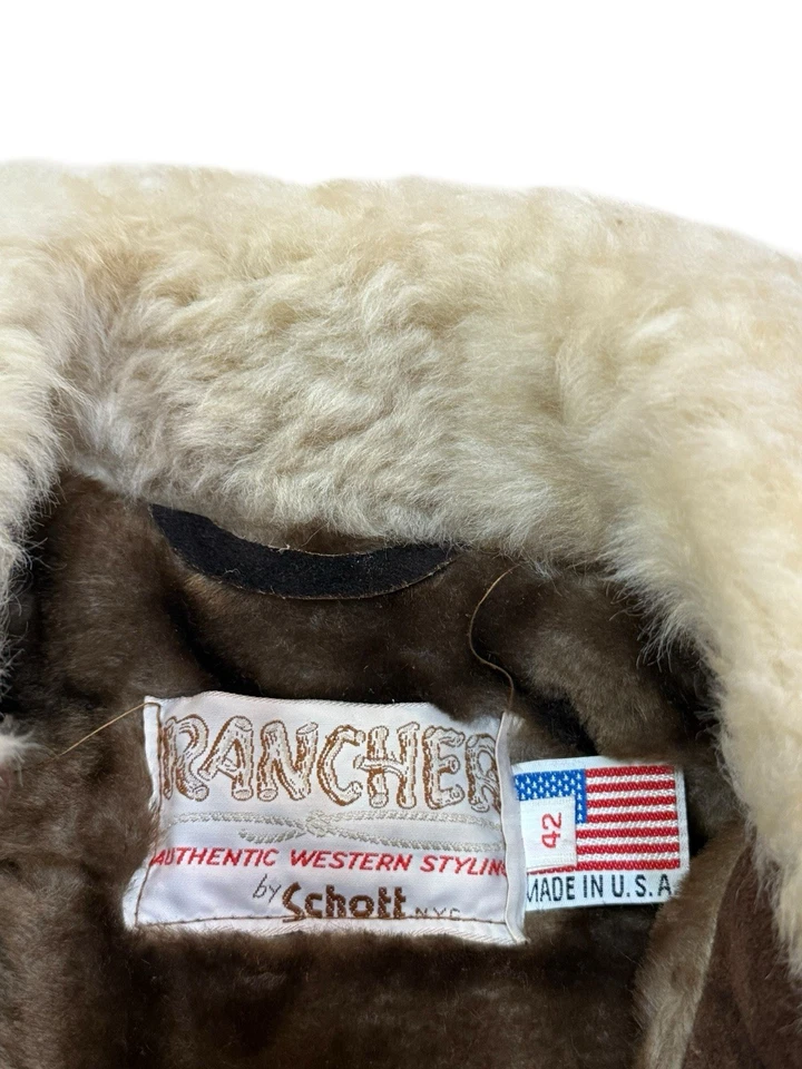 Vintage 70s Schott Rancher Suede Leather Sherpa Collar Western Bomber Size 42 - Image 2 of 3