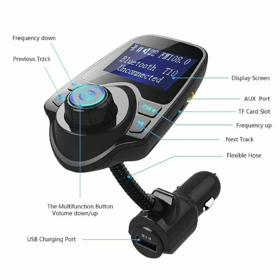 Wireless In-Car Bluetooth FM Transmitter MP3 Radio Adapter Car Kit  USB Charger - Image 2 of 4