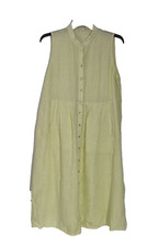 Eileen Fisher Dress Women L Yellow 100% Organic Linen Button Down Sleeveless NEW