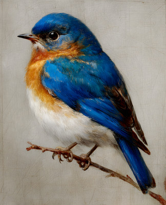 Blue-and-Orange Songbird Perched on a Slender Twig Print - 364082017