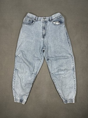 Bershka Women s Denim  28x24 Jogger Jeans Size US 31 Light Wash Elastic Ankle