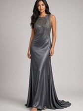 Embellished Metallic Gray Evening Gown Colors Dress 1911 Beaded Gown 14 NWT