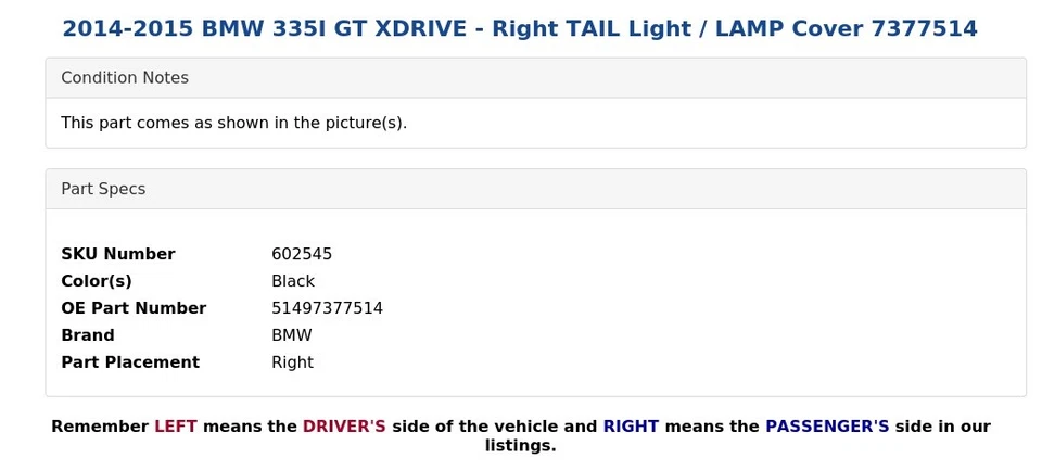 BMW 335I GT XDRIVE 2014-2015 - Luz trasera derecha / cubierta de lámpara 7377514 Foto 4 de 4