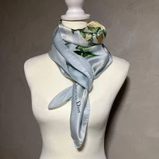 Vintage Christian Dior Floral Silk Square Scarf Pastel Blue 34.6 in Pre owned