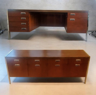 Mid Century Modern Walnut Chrome GE Series 900 Executive Desk Credenza 1960s