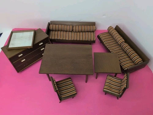 Vintage Mattel 1958 Mid Century Wooden Furniture Sofa Table Chair Dresser Etc. O