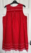 NEW NEXT Red/White Sleeveless Pure Cotton Boderie Mini Dress Size 16