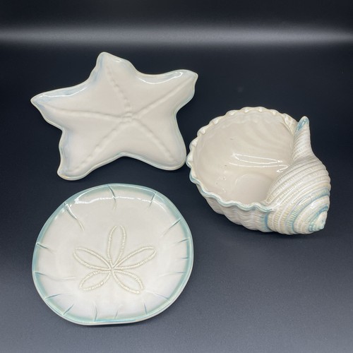 Home Studio Shoreline Collection Nautilus Bowl Starfish Sand Dollar Plates 3 Pcs - Picture 3 of 20