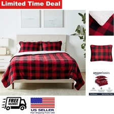Ultra Soft Micromink Sherpa Bedding Set Full Queen Red Buffalo Plaid Comforter