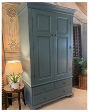 Painted Panelled Wardrobe With Drawers - in De Nimes By Farrow And Ball