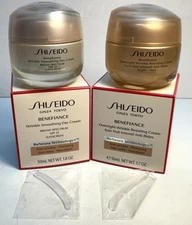 Shiseido Set Of 2 EMPTY Face Cream Containers 1-Day Cream 1-Night Cream W/Boxes