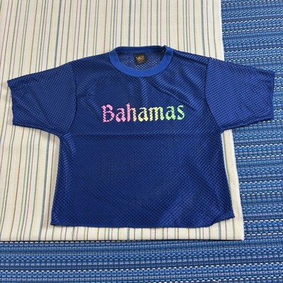 Vintage Sun Triangle Shirt Mens S/M Blue Mesh Jersey Bahamas Beach Made USA