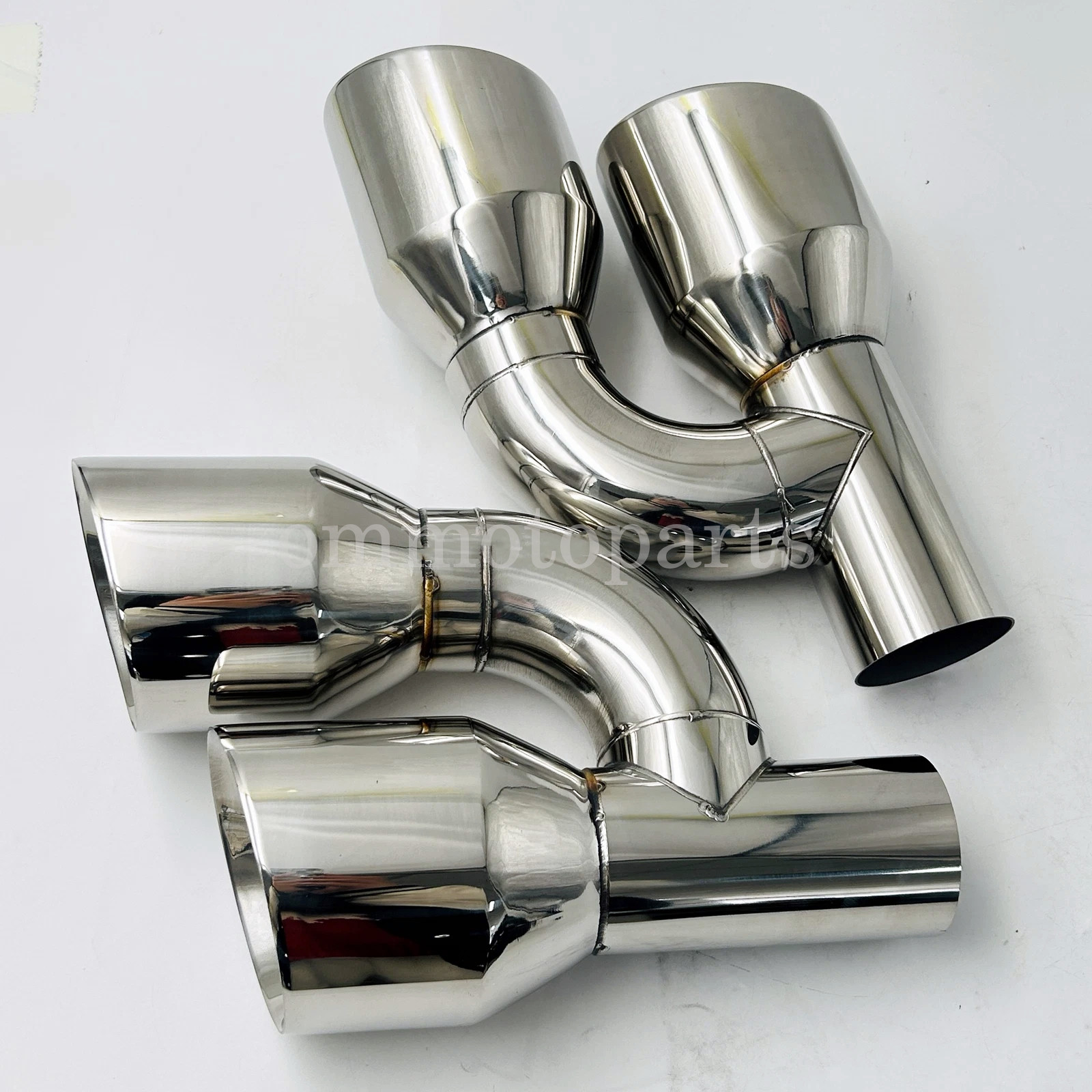 Offset 2.5" In Quad 4" Out Dual Wall Exhaust Tips Stainless Steel Slant Cut Pair