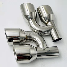 Pair Offset 2.5" In Quad 4" Out Dual Wall Exhaust Tips Stainless Steel Slant Cut