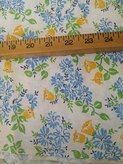 Vintage 1920 1940s Feedsack Blue Floral Fabric