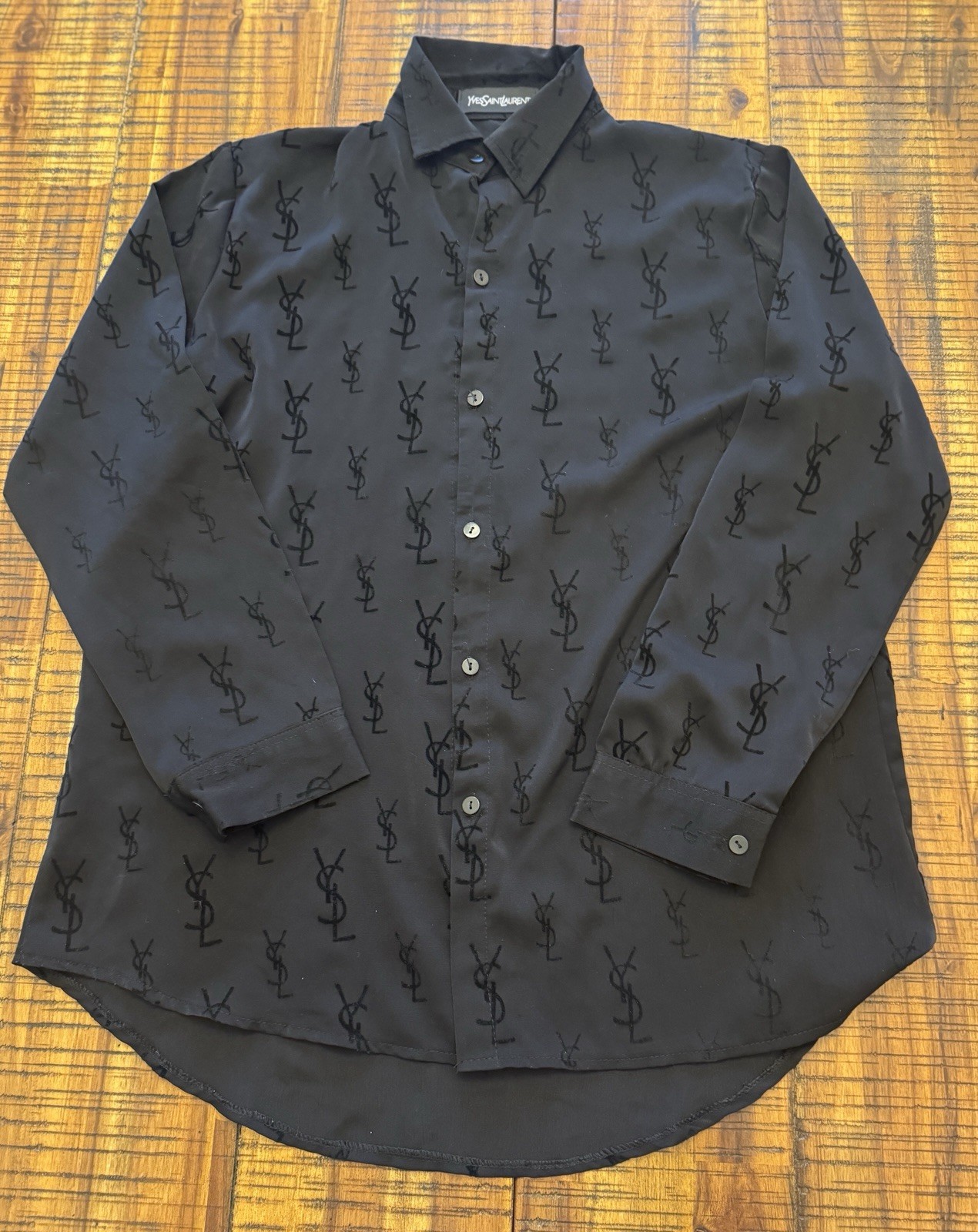 Yves Saint Laurent Camicia Donna Monogramma Nera All Over YSL