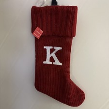 WonderShop Red Knit Christmas Stocking Monogram Initial  K  Letter NEW