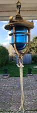 1950s Refurbished Ships Lantern Blue Glass See Pic For 💡 Fitting Brass 8.5lbs.