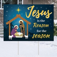 Jesus Is The Reason for Season Yard Sign 19 inches x 14 inches, Blue