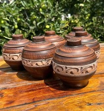 Set 6 pentole da forno in argilla fatte a mano in ceramica rustica con coperchi