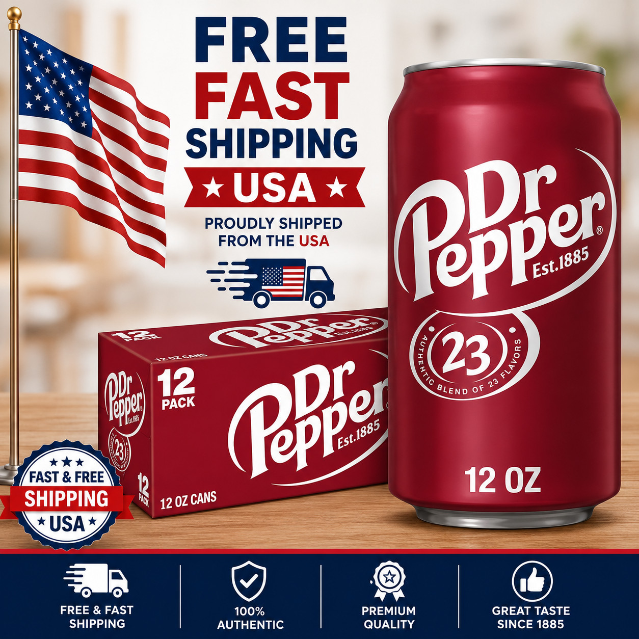 Dr Pepper Soda Pop, 12 fl oz, 12 Pack Cans - Free Shipping