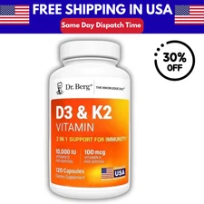 Dr. Berg’s Nutritionals 100mg Vitamin D3 & K2 Supplement - 120 Capsules US