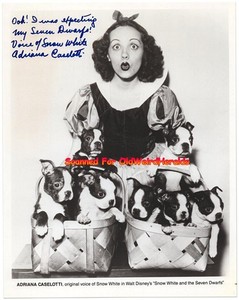 SNOW WHITE Voice ADRIANA CASELOTTI SIGNED PHOTO w/ 7 BOSTON TERRIER PUPS, Disney