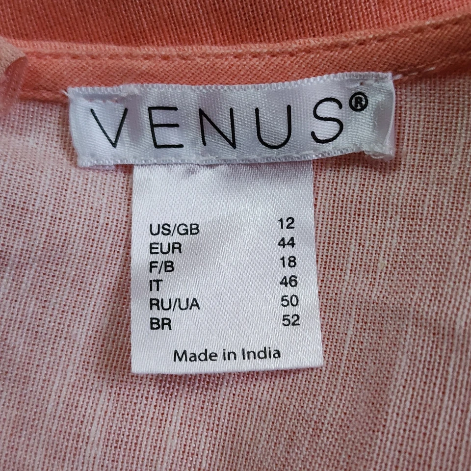 Venus Romper Womens Size 12 Pink Blue Linen Blend Long Sleeve Beachy Pretty - Image 3 of 4
