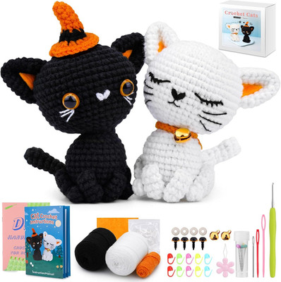 Pnytty Crochet Kit for Beginners, Crochet Animal Kit, 2PCS Cat Starters Crochet