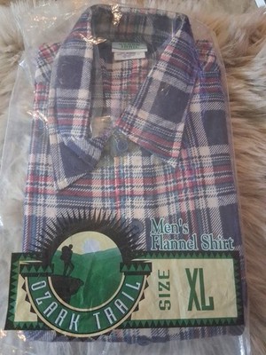 NOS  Vintage Ozark Trail Brown Plaid Men's Flannel Shirt    Size XL 