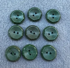 #701 Vintage 9 Forrest Green Plastic BUTTONS 2 Hole Flat 3/4"