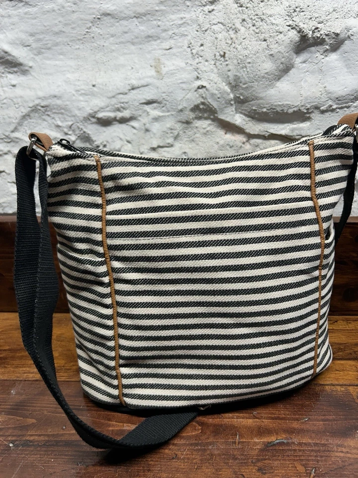 Bolso de mano/correa para el hombro Thirty One de lona a rayas negras/cremas Foto 2 de 4