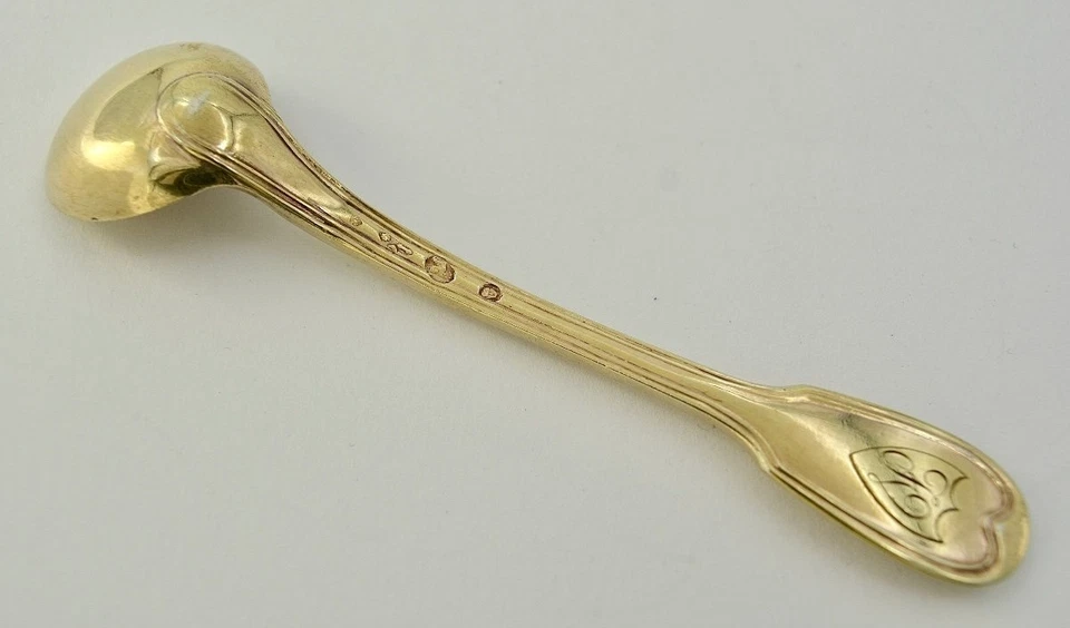 Antigua cuchara/cucharón francés de mostaza Vermeil de plata de ley con sello c.1800 Foto 4 de 4