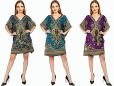 Free Size Women Caftan Top Dress Gown Short Kaftan dress Hippy Boho Maxi Set 3