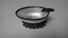 1940's=EVANS=Pearl White Ashtray=Guilloche Enamel Gold Trim=USA=NR=