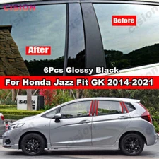 6Pcs Black Door Window BC Pillar Post Trim Decor For Honda Fit Jazz 2014-2021